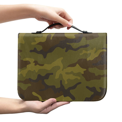Brown Green Camouflage Print Leather Bible Cover