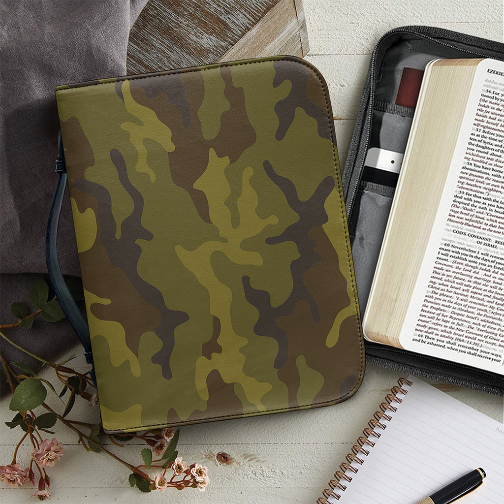 Brown Green Camouflage Print Leather Bible Cover