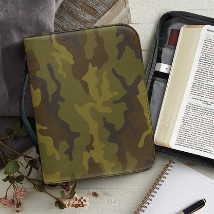 Brown Green Camouflage Print Leather Bible Cover