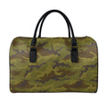 Brown Green Camouflage Print Leather Duffel Bag