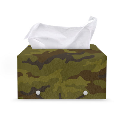 Brown Green Camouflage Print Leather Tissue Box Cover