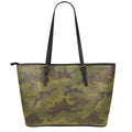 Brown Green Camouflage Print Leather Tote Bag With Zipper