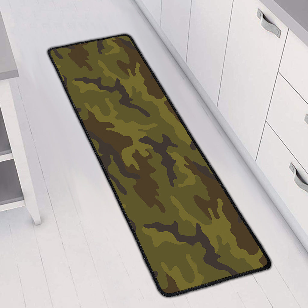 Brown Green Camouflage Print Long Kitchen Mat