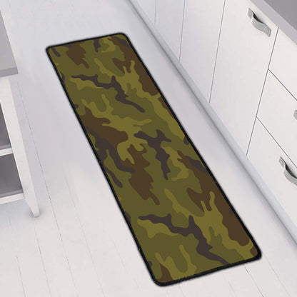 Brown Green Camouflage Print Long Kitchen Mat