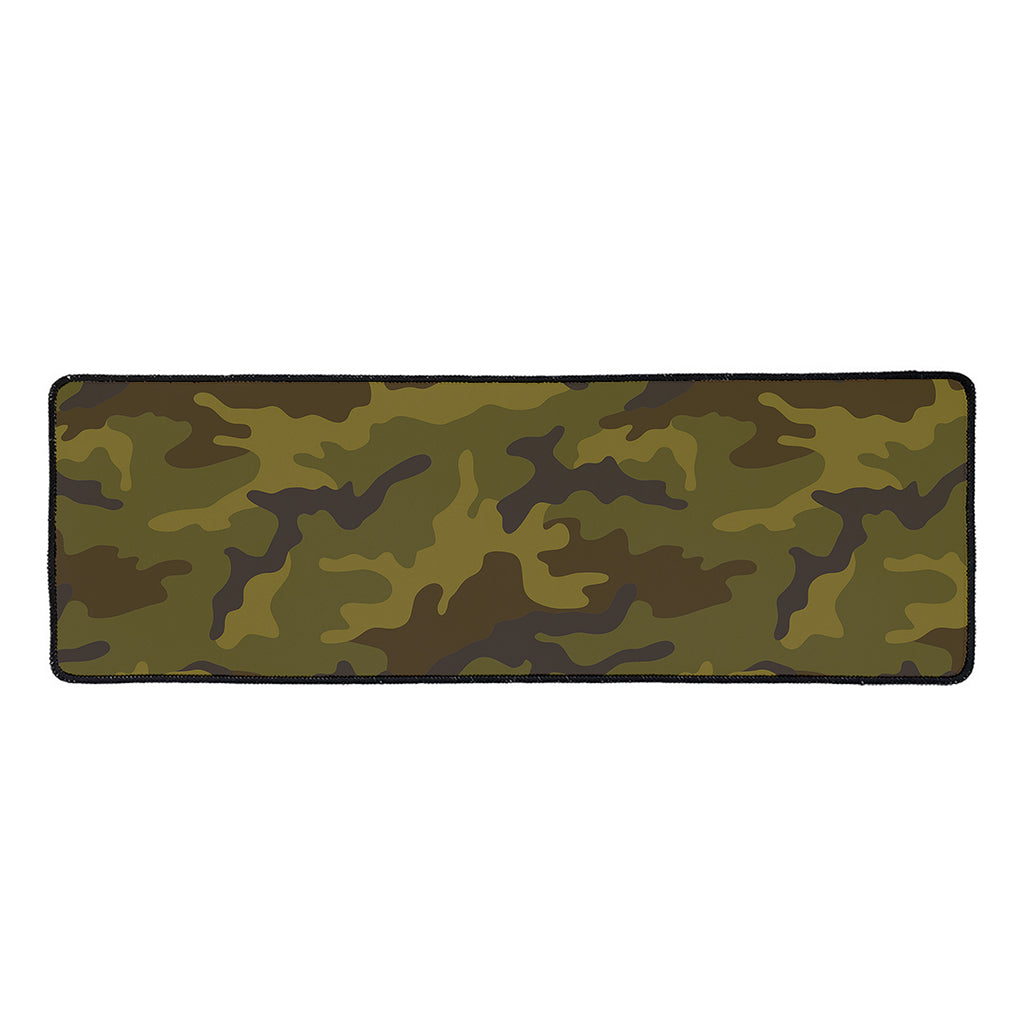 Brown Green Camouflage Print Long Kitchen Mat