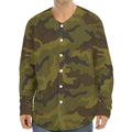 Brown Green Camouflage Print Long Sleeve Baseball Jersey