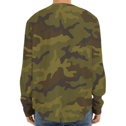 Brown Green Camouflage Print Long Sleeve Baseball Jersey