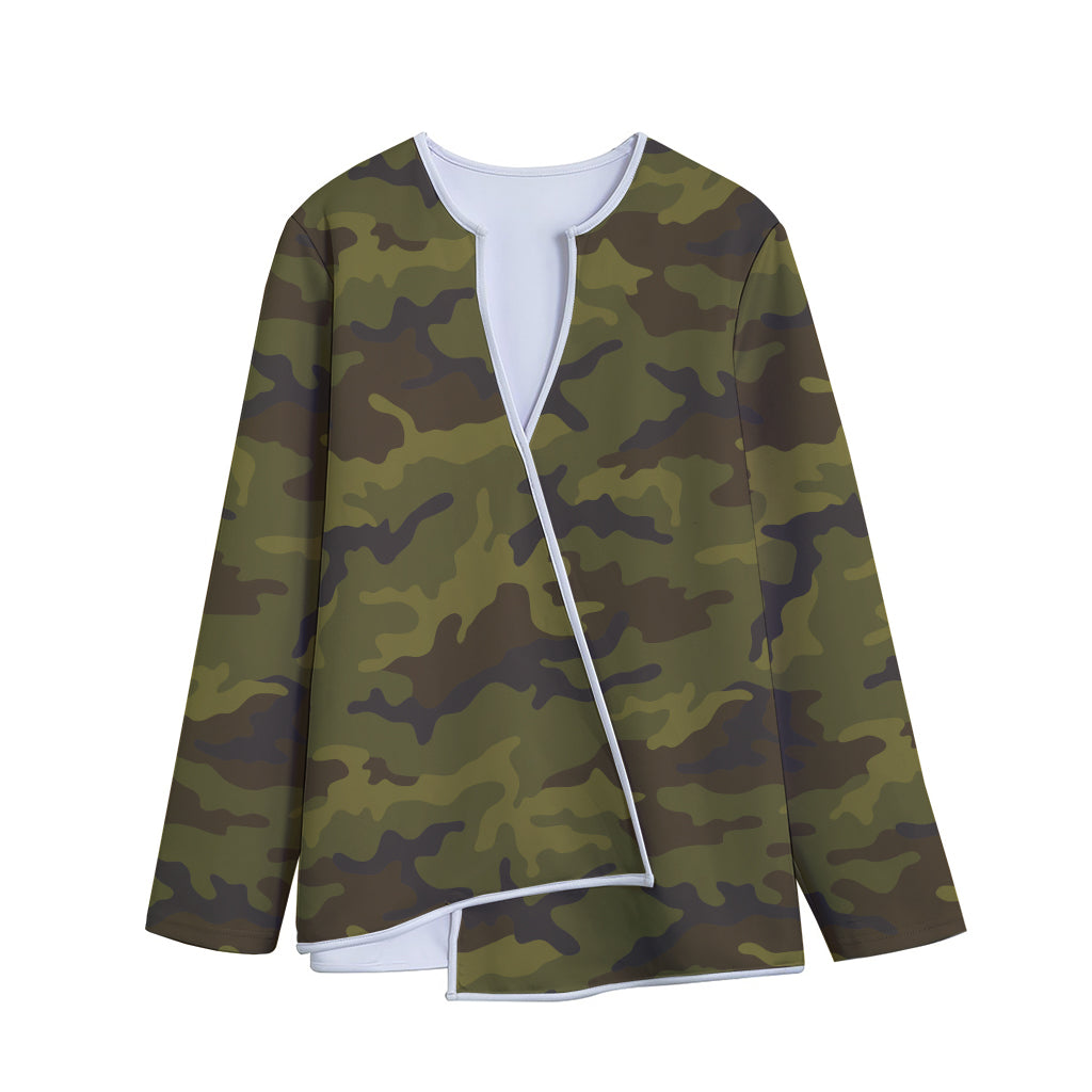 Brown Green Camouflage Print Long Sleeve Short Coat