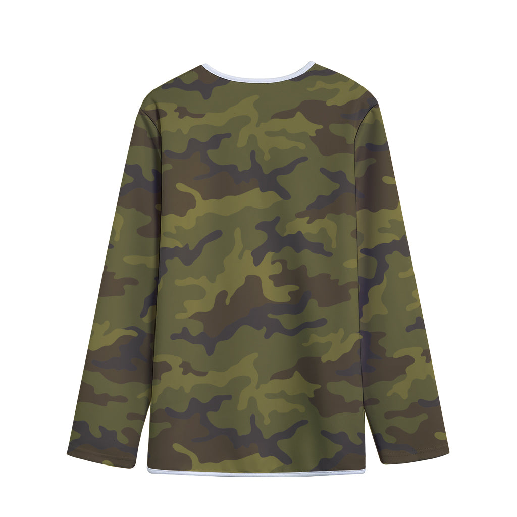 Brown Green Camouflage Print Long Sleeve Short Coat