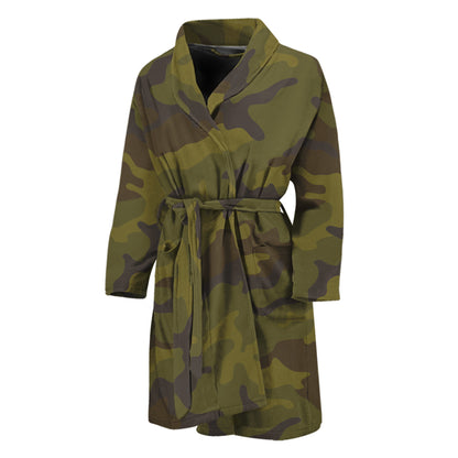 Brown Green Camouflage Print Men's Bathrobe