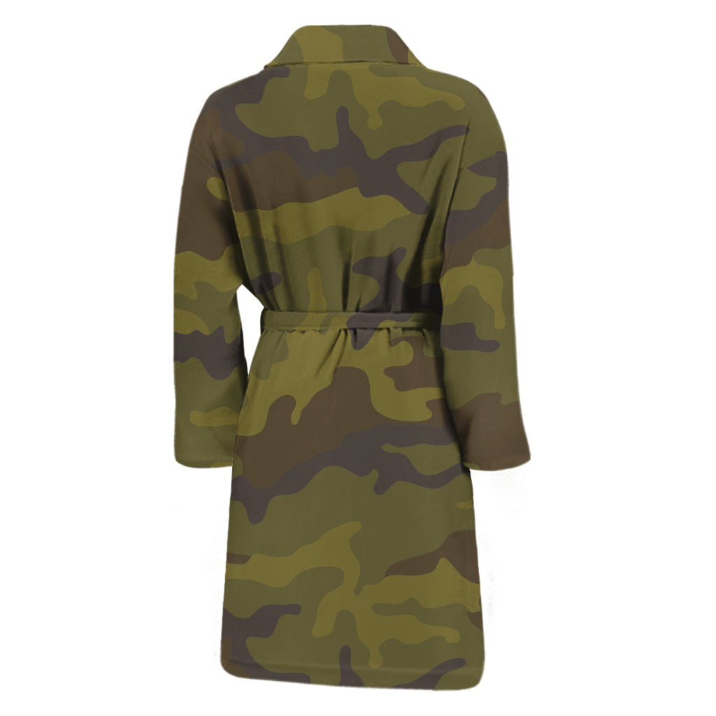 Brown Green Camouflage Print Men's Bathrobe