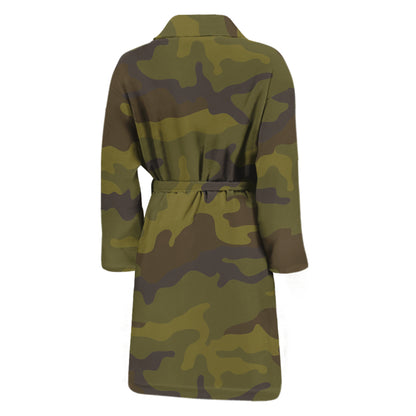 Brown Green Camouflage Print Men's Bathrobe