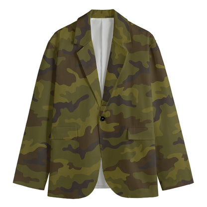 Brown Green Camouflage Print Men's Blazer