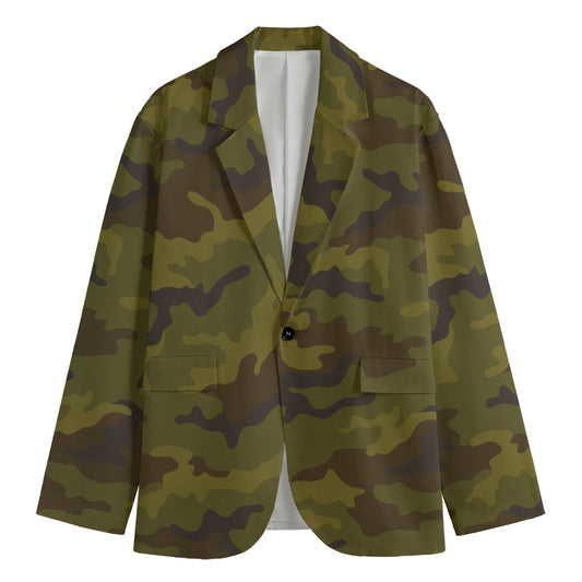 Brown Green Camouflage Print Men's Blazer