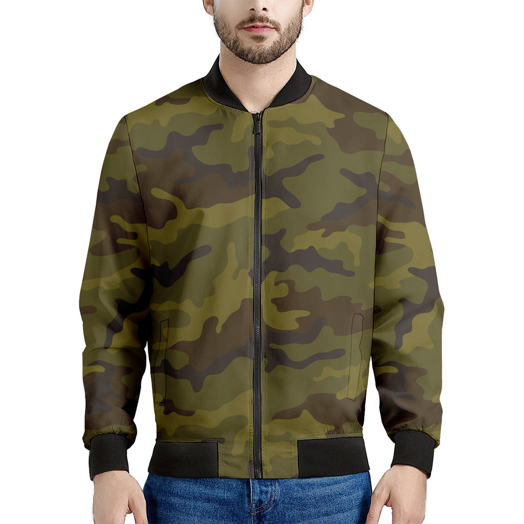 Brown Green Camouflage Print Men's Bomber Jacket