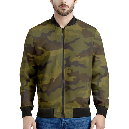 Brown Green Camouflage Print Men's Bomber Jacket
