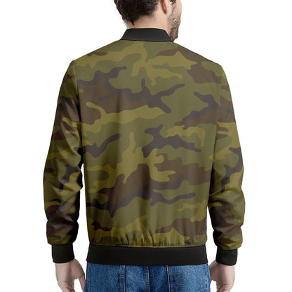 Brown Green Camouflage Print Men's Bomber Jacket