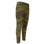 Brown Green Camouflage Print Men's Compression Pants