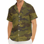 Brown Green Camouflage Print Men's Deep V-Neck Shirt