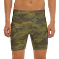 Brown Green Camouflage Print Men's Long Boxer Briefs