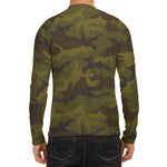 Brown Green Camouflage Print Men's Long Sleeve Rash Guard