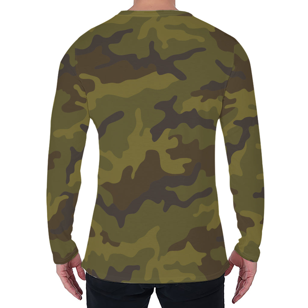 Brown Green Camouflage Print Men's Long Sleeve T-Shirt