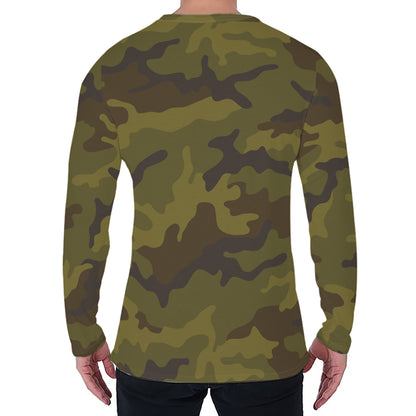 Brown Green Camouflage Print Men's Long Sleeve T-Shirt