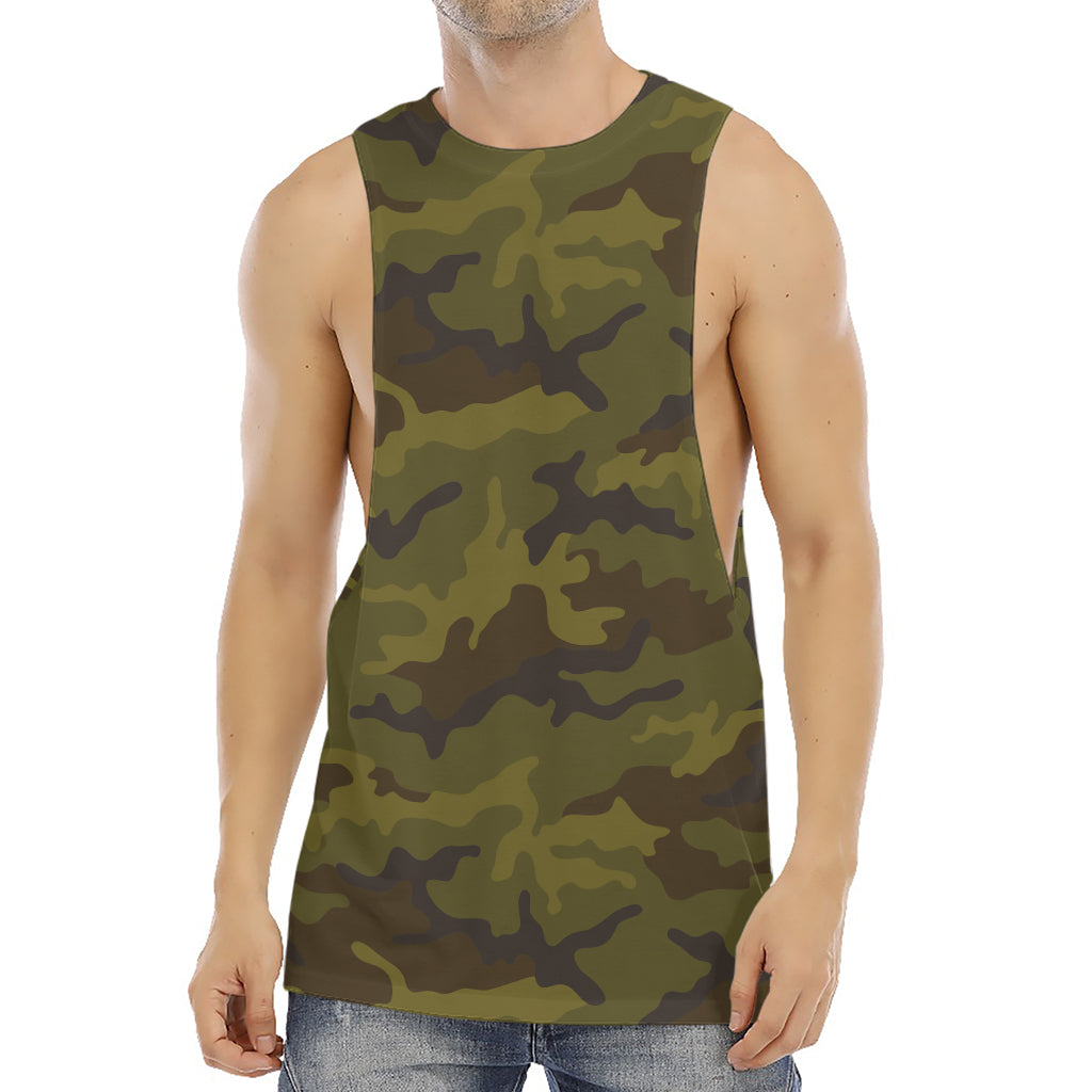 Brown Green Camouflage Print Men's Muscle Tank Top