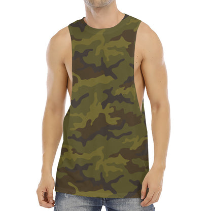 Brown Green Camouflage Print Men's Muscle Tank Top