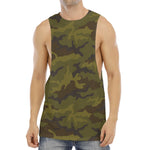 Brown Green Camouflage Print Men's Muscle Tank Top