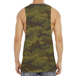Brown Green Camouflage Print Men's Muscle Tank Top