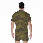 Brown Green Camouflage Print Men's Rompers