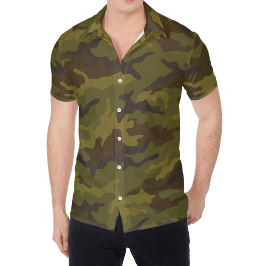Brown Green Camouflage Print Men's Shirt
