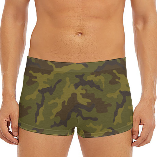 Brown Green Camouflage Print Men's Short Boxer Briefs