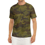 Brown Green Camouflage Print Men's Short Sleeve Rash Guard