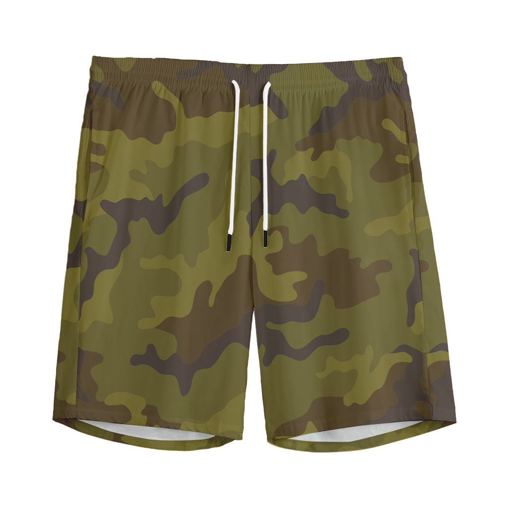 Brown Green Camouflage Print Men's Sports Shorts