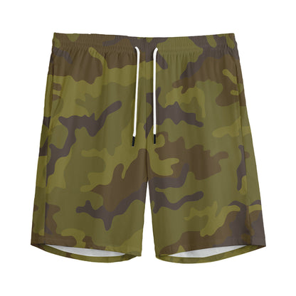 Brown Green Camouflage Print Men's Sports Shorts