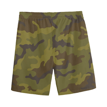 Brown Green Camouflage Print Men's Sports Shorts