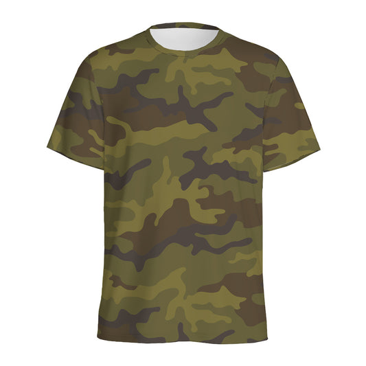 Brown Green Camouflage Print Men's Sports T-Shirt