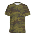Brown Green Camouflage Print Men's Sports T-Shirt