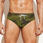 Brown Green Camouflage Print Men's Swim Briefs