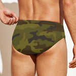 Brown Green Camouflage Print Men's Swim Briefs