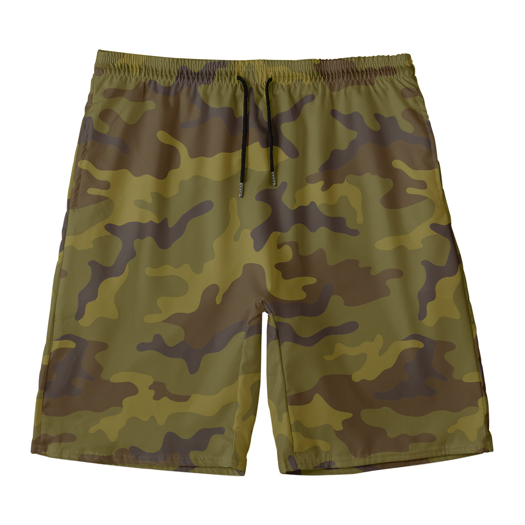 Brown Green Camouflage Print Men's Swim Trunks