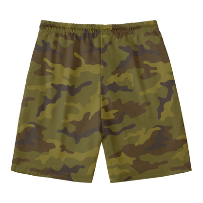 Brown Green Camouflage Print Men's Swim Trunks