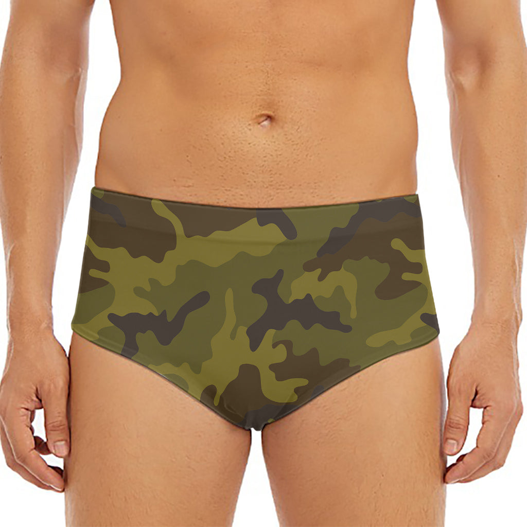 Brown Green Camouflage Print Men's Triangle Swim Briefs
