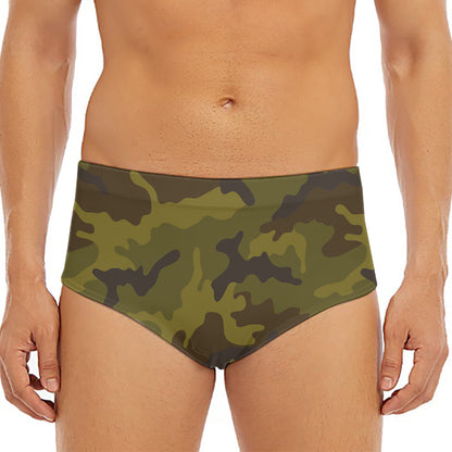 Brown Green Camouflage Print Men's Triangle Swim Briefs