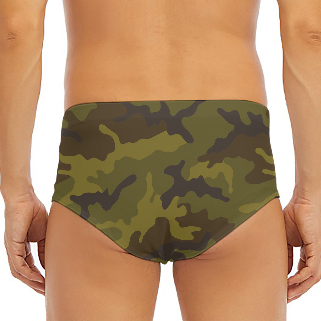 Brown Green Camouflage Print Men's Triangle Swim Briefs