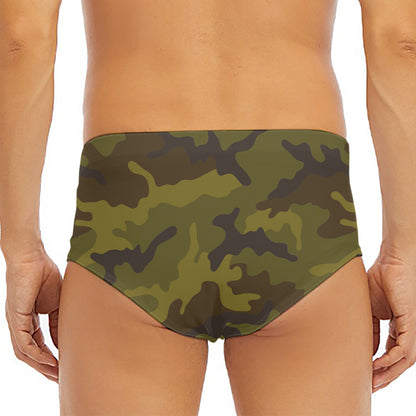 Brown Green Camouflage Print Men's Triangle Swim Briefs