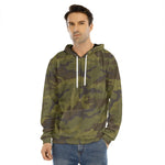 Brown Green Camouflage Print Men's Velvet Pullover Hoodie