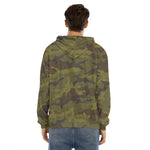 Brown Green Camouflage Print Men's Velvet Pullover Hoodie
